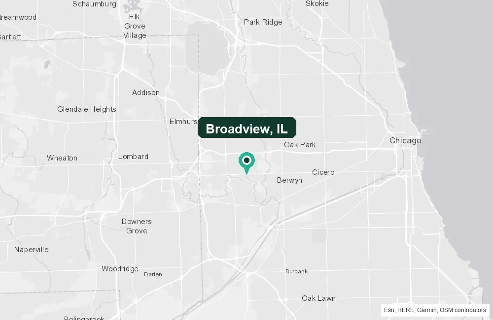 Map of Broadview, Illinois and the surrounding Cook County area service area